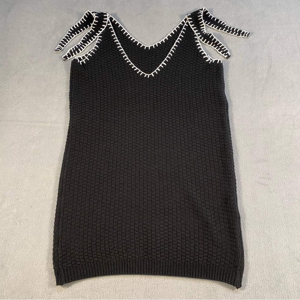 Women’s Black Knit Sleeveless Dress with White Trim, size M